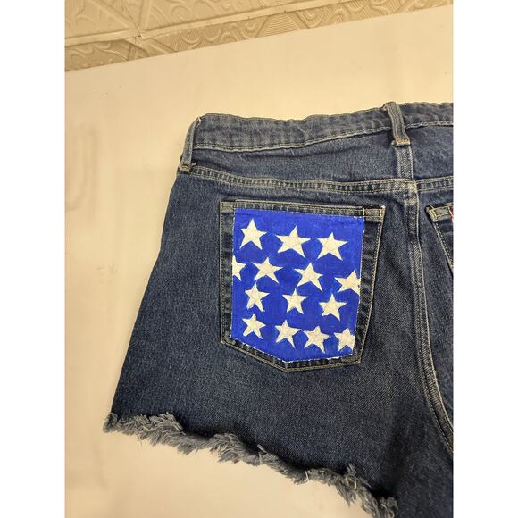 Free Assembly size 12 shorts denim USA stars strips on pockets distressed hem - Picture 9 of 15